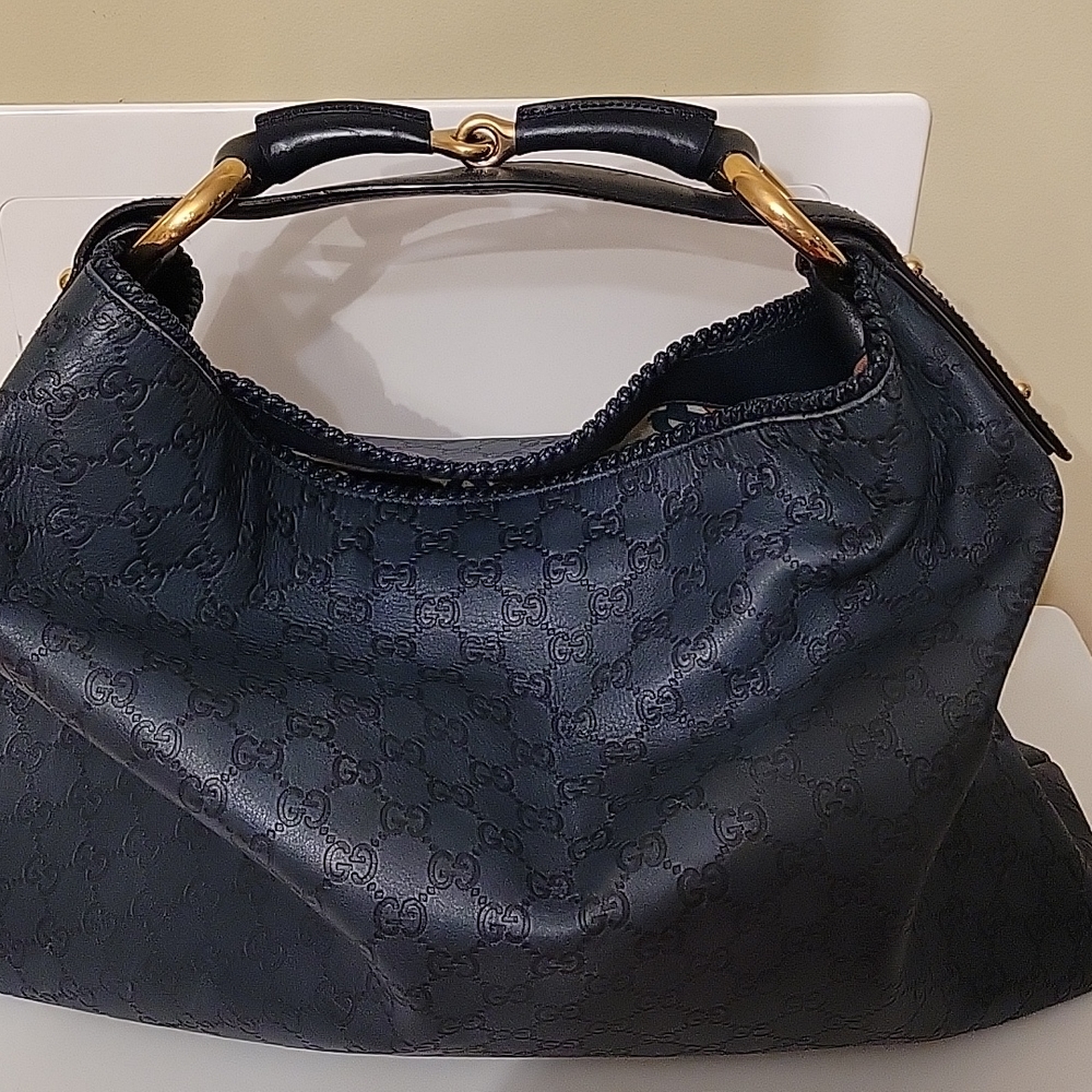 GucciHorsebit Guccissima Large Chain Navy Hobo Bag